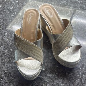 Italina Silver and Gold Wedge Sandals